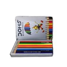 دومز أقلام تلوين خشبي طويل علبة معدن مسطحة 12 لون