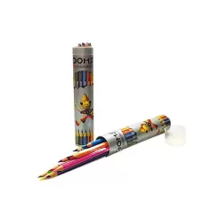 دومز أقلام تلوين خشبي طويل 12+2 علبة معدن اسطوانية